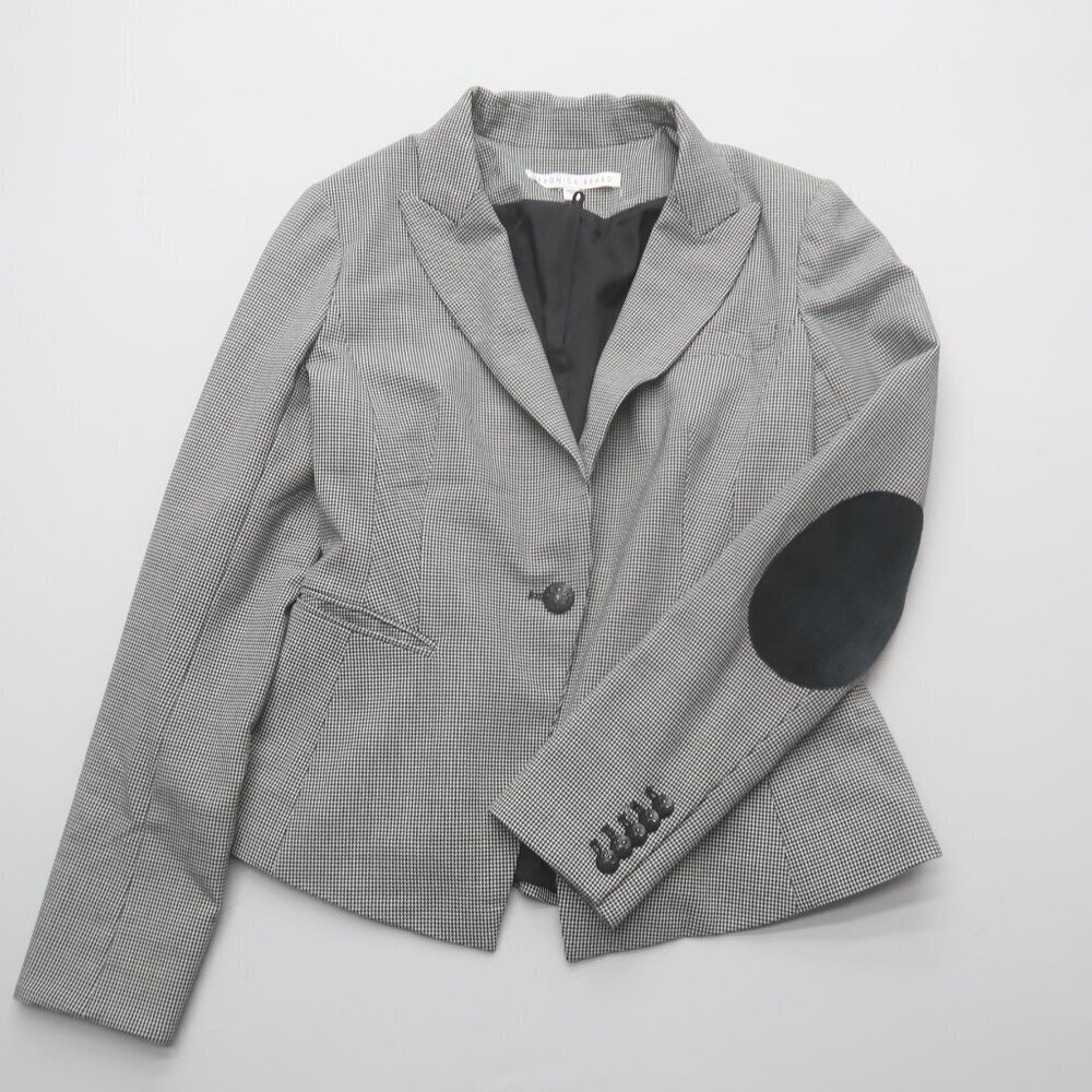 Veronica‎ Beard Houndstooth Dickey Jacket Suede Elbow Patches Size 4